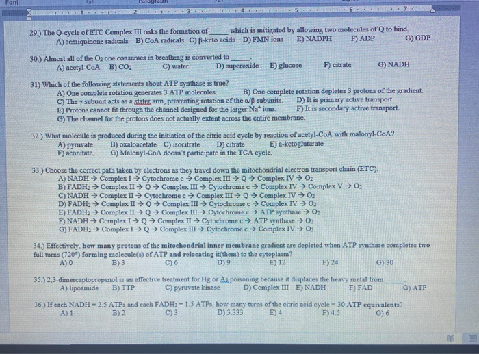 Solved Font Falogap 4 29.) The Q. cycle of ETC Complex III | Chegg.com