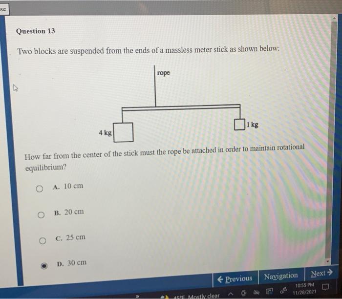 Solved se Question 13 Two blocks are suspended from the ends | Chegg.com