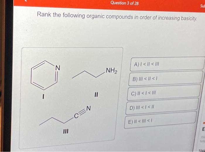 Solved Rank the following organic compounds in order of | Chegg.com