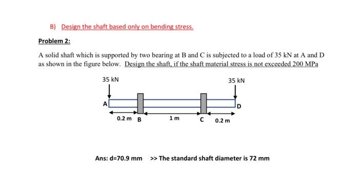 Solved B) Design The Shaft Based Only On Bending Stress. | Chegg.com