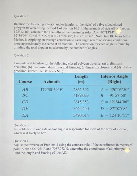 Solved Question 1 Balance the following interior angles | Chegg.com