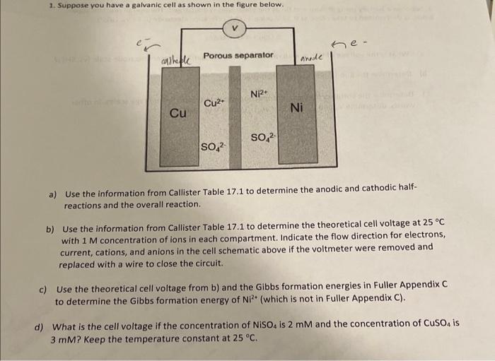 Solved 1. Suppose you have a galvanic cell as shown in the | Chegg.com