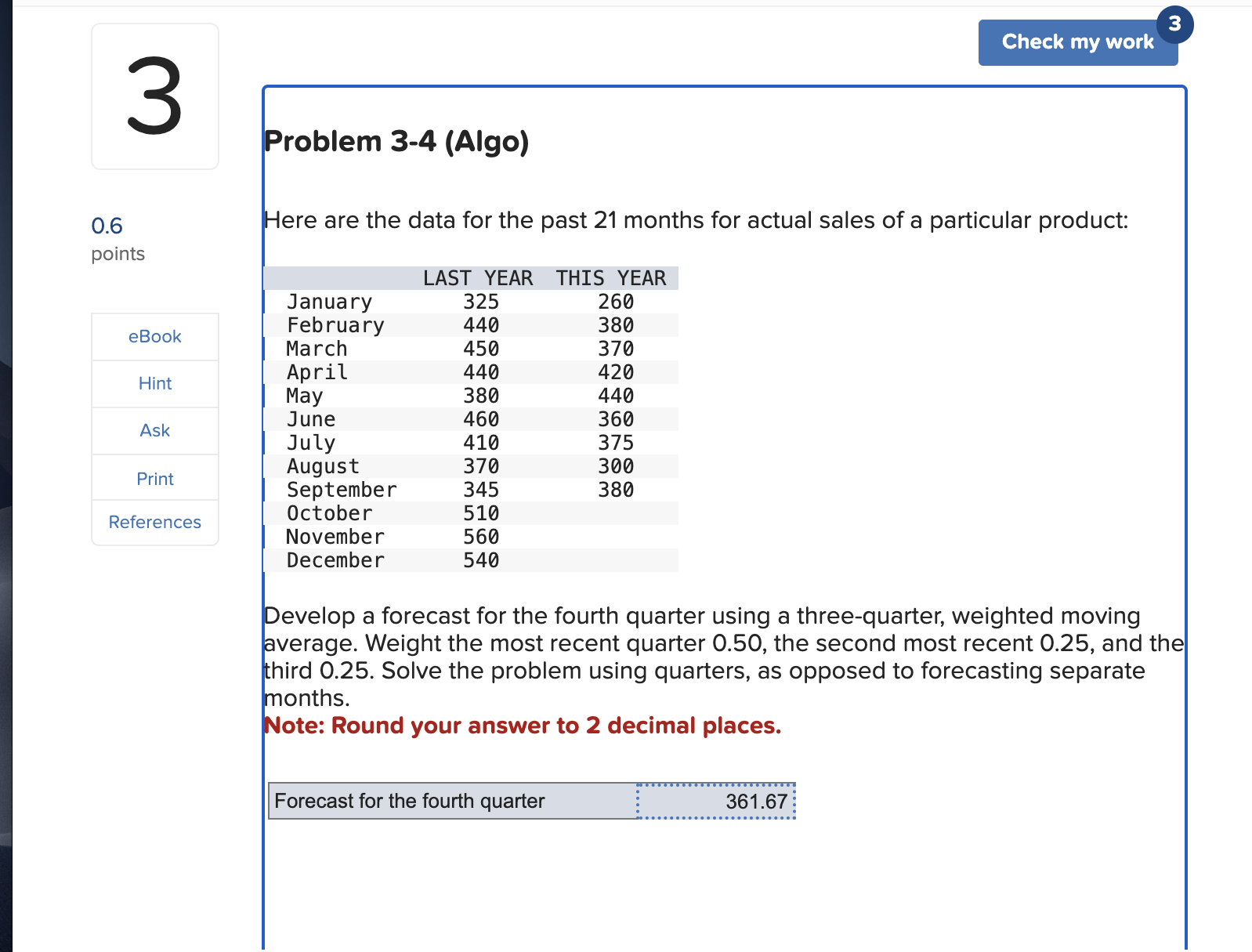 Solved Problem 3-4 (Algo)Here are the data for the past 21 | Chegg.com