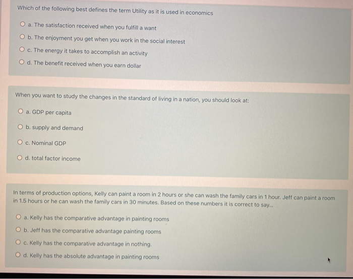 Solved Which Of The Following Best Defines The Term Utility Chegg