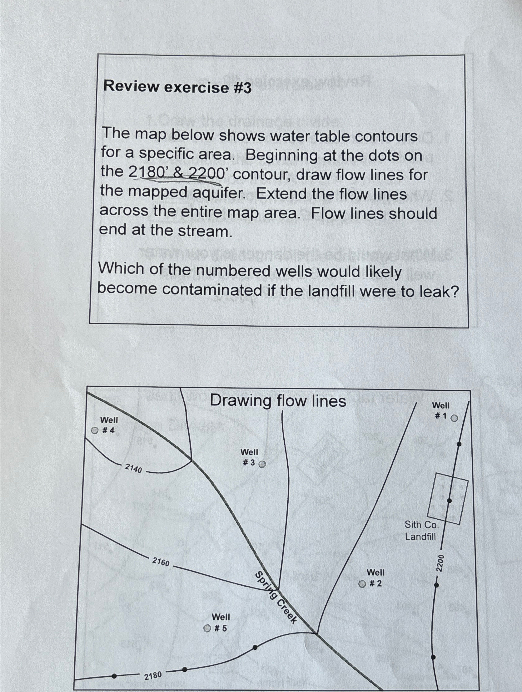 Solved Review exercise #3The map below shows water table | Chegg.com