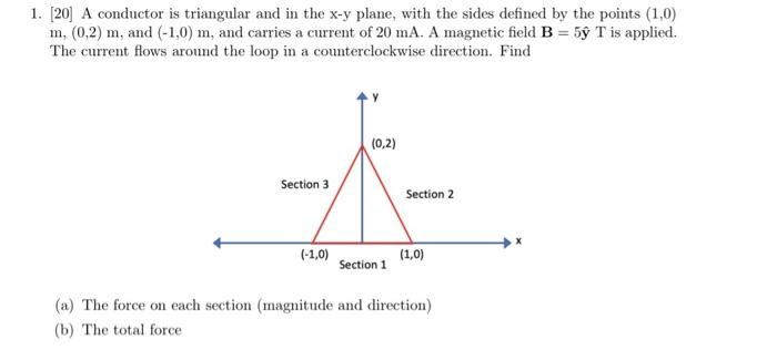 1. [20] A conductor is triangular and in the x−y | Chegg.com