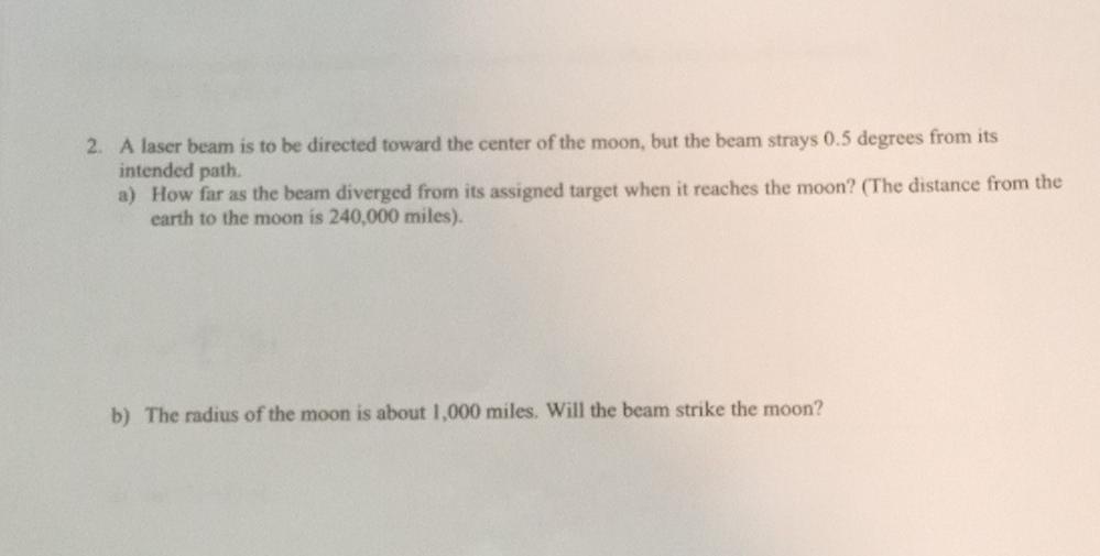 Solved 2. A laser beam is to be directed toward the center
