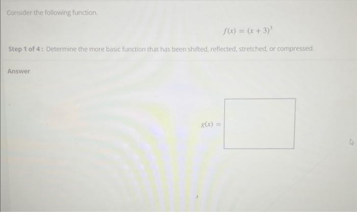 Solved Consider the following function. f(x)=(x+3)3 Step 1 | Chegg.com