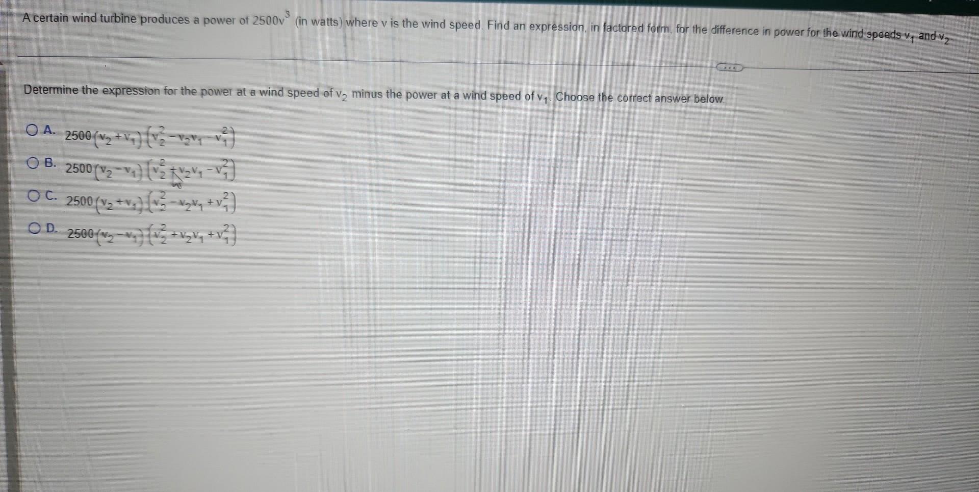 Solved A certain wind turbine produces a power of 2500v3 (in | Chegg.com