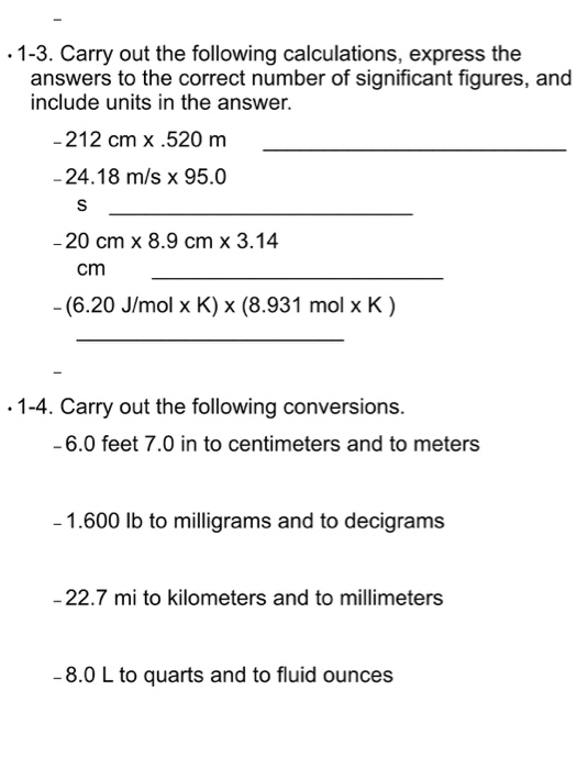 Solved . 1-3. Carry out the following calculations, express | Chegg.com