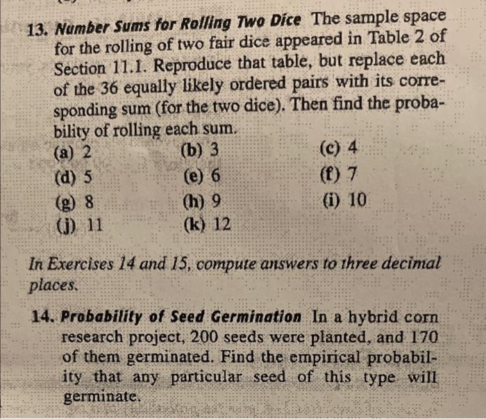 Solved In the example of the sum of rolling two dice 