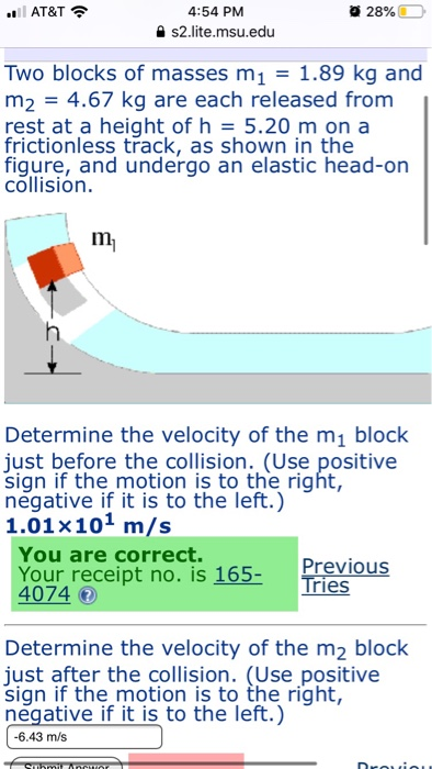 Solved At T 28 4 54 Pm S2 Lite Msu Edu Two Blocks Of Chegg Com