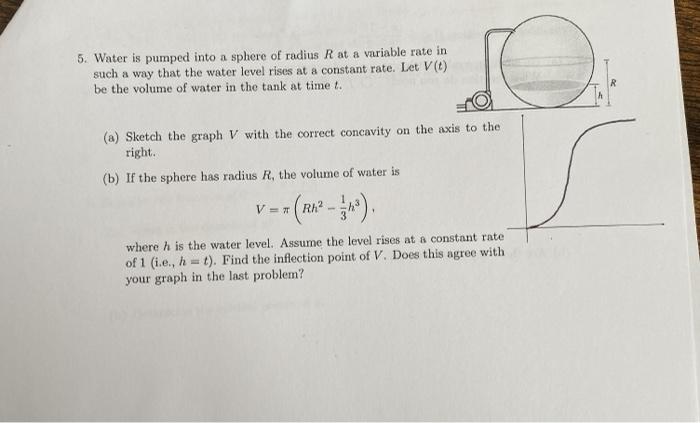 Solved 5. Water is pumped into a sphere of radius R at a | Chegg.com