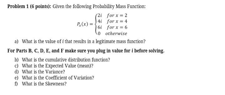 Solved Problem 1 (6 points): Given the following Probability | Chegg.com