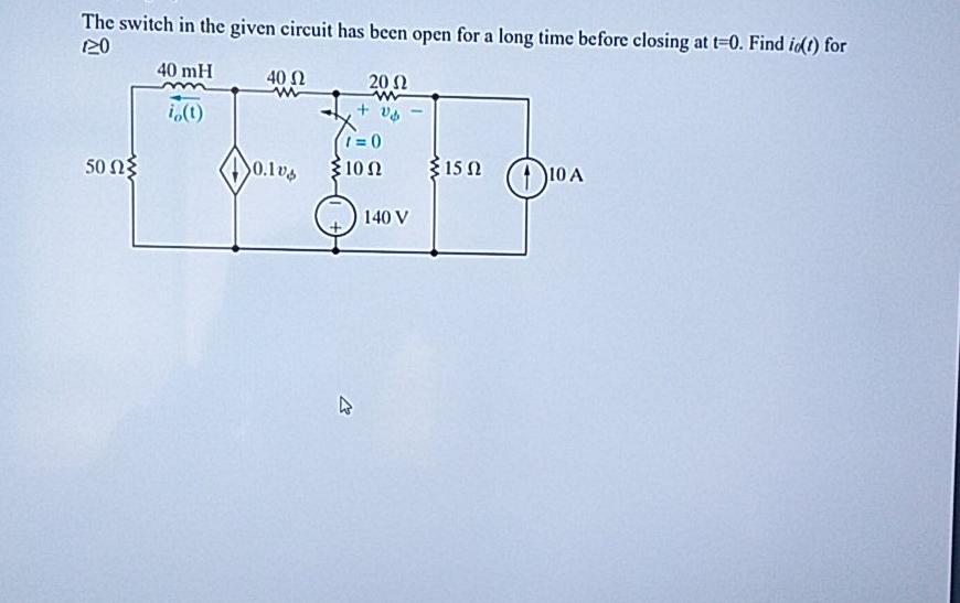 Solved The switch in the given circuit has been open for a | Chegg.com