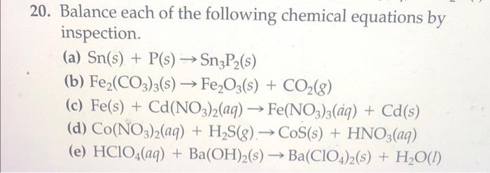 Solved 0. Balance each of the following chemical equations | Chegg.com