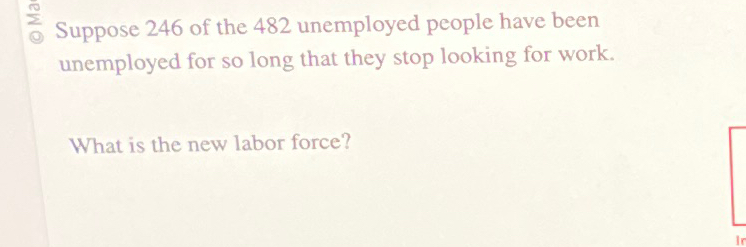 Solved Suppose 246 ﻿of the 482 ﻿unemployed people have been | Chegg.com