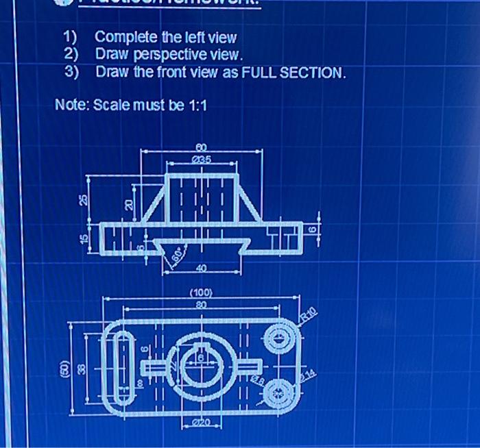 1) Complete the left view 2) Draw perspective view. | Chegg.com
