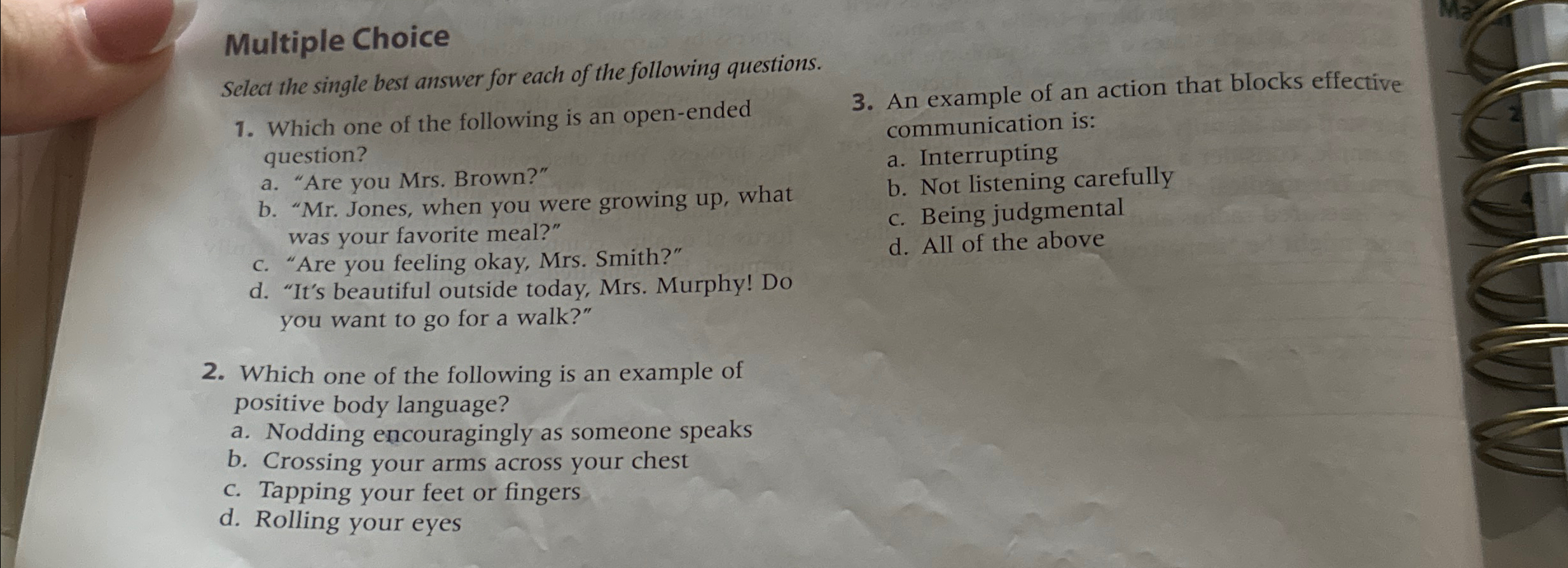Solved Multiple ChoiceSelect the single best answer for each | Chegg.com