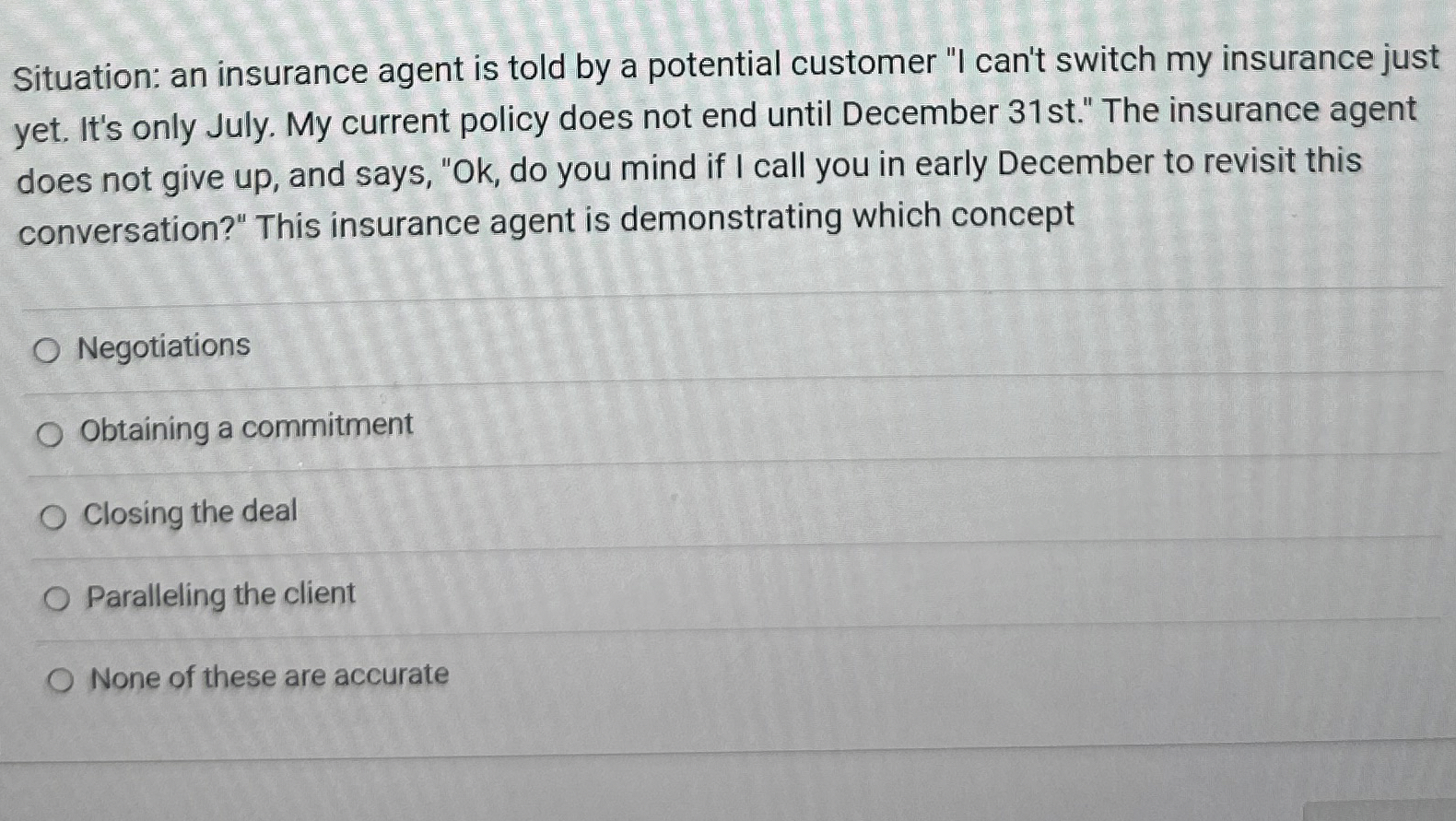 Solved Situation: an insurance agent is told by a potential | Chegg.com