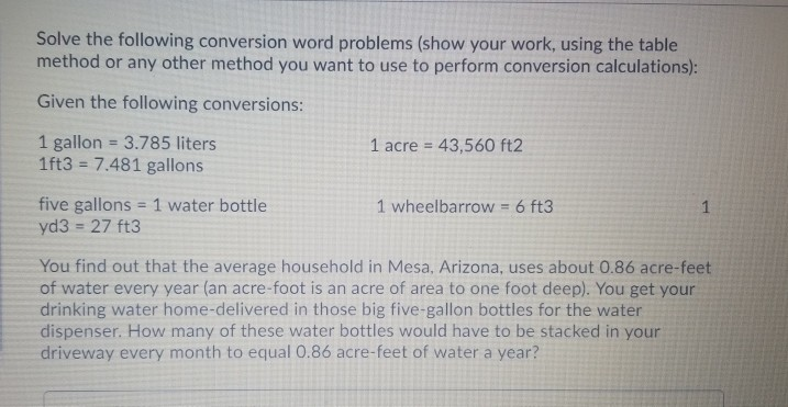 Solved Solve the following conversion word problems (show | Chegg.com