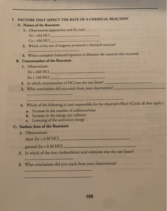 Solved 1. FACTORS THAT AFFECT THE RATE OF A CHEMICAL | Chegg.com
