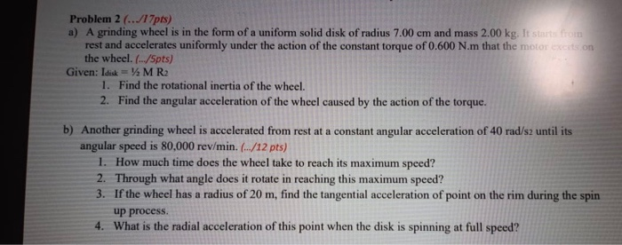 Solved Problem 2 (../17Pts) A) A Grinding Wheel Is In The | Chegg.com