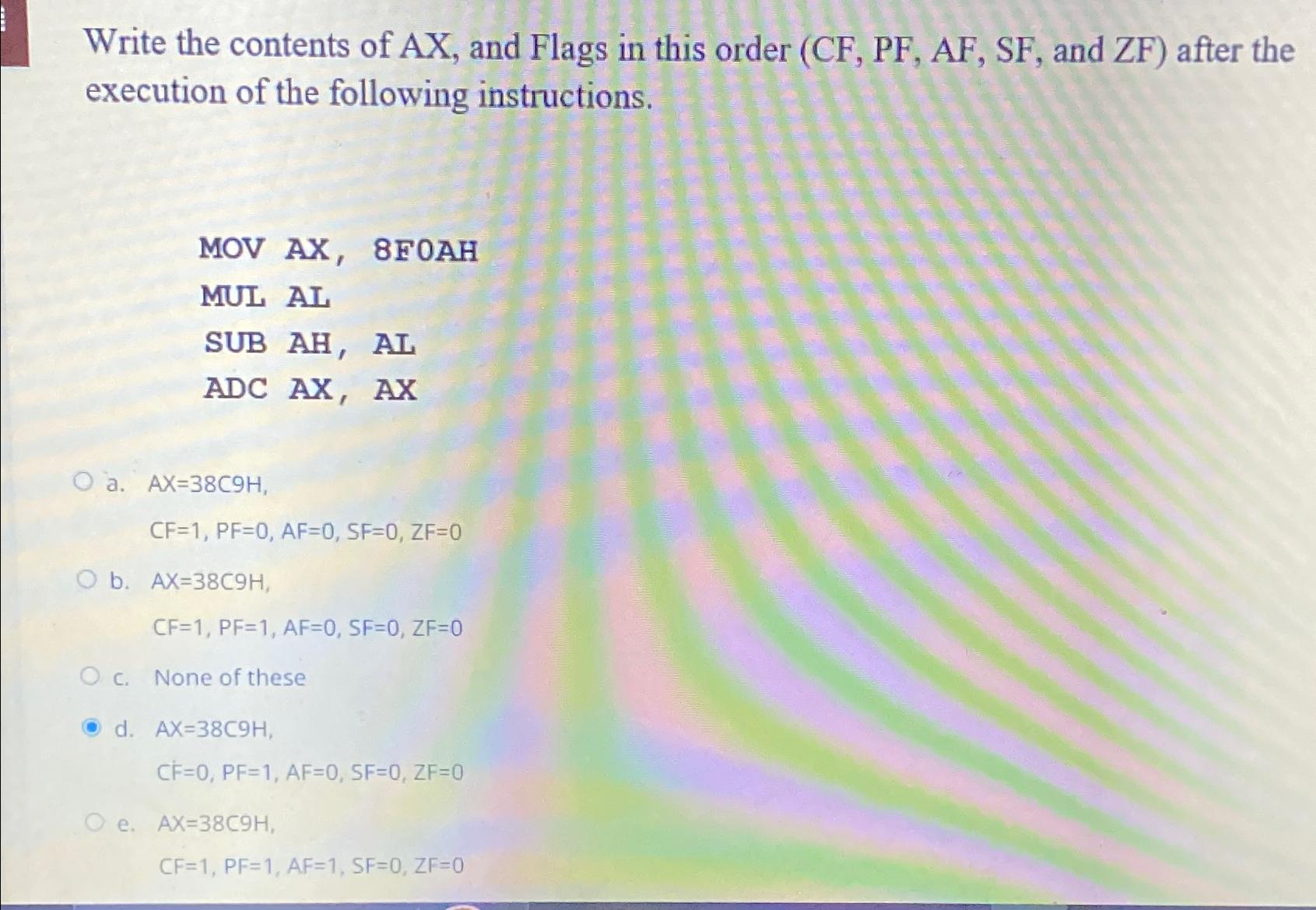 Solved Write the contents of AX and Flags in this order Chegg