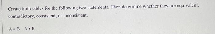 Solved Create truth tables for the following two statements. | Chegg.com