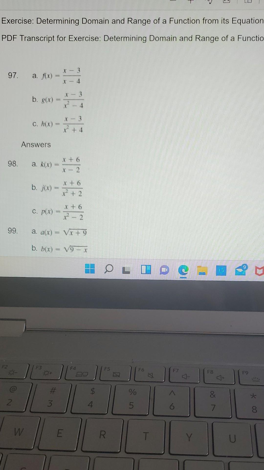 Solved Exercise: Determining Domain and Range of a Function | Chegg.com