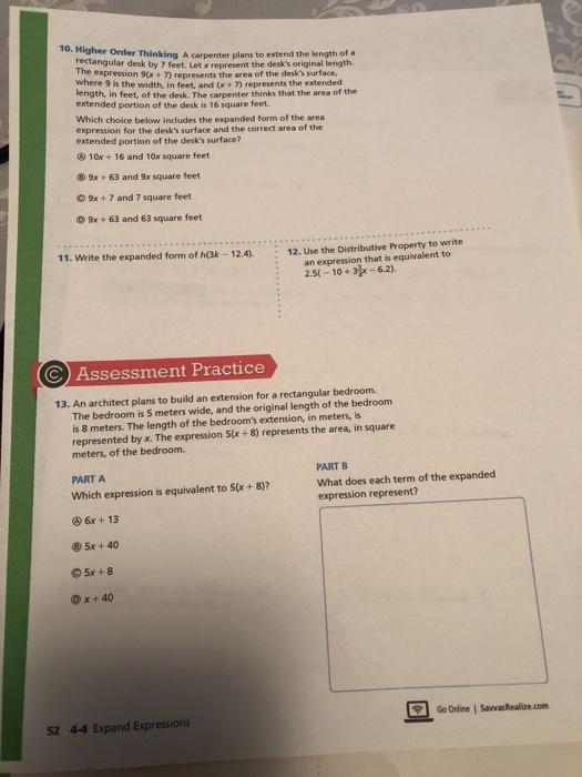 Solved 10 Higher Order Thinking A Carpenter Plans To Extend Chegg Com