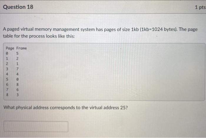 Solved Question 16 1 pts A paged virtual memory management | Chegg.com