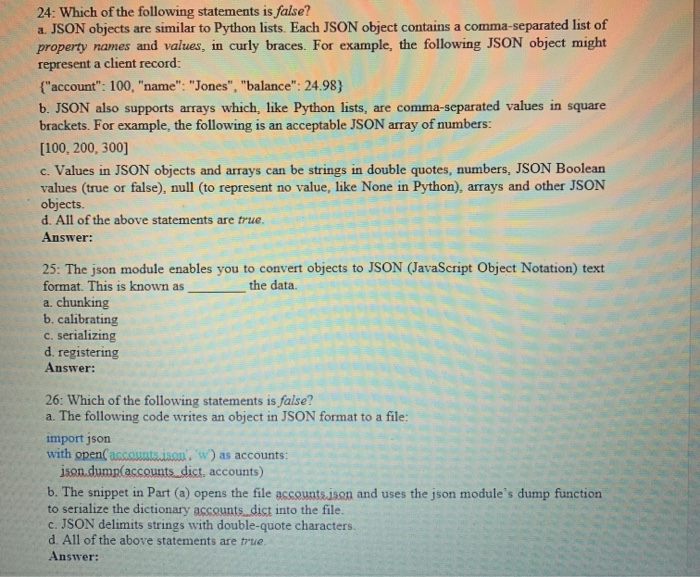  Solved 24 Following Statements False Json Objects Similar Python 