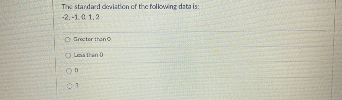 Solved The standard deviation of the following data is: -2, | Chegg.com