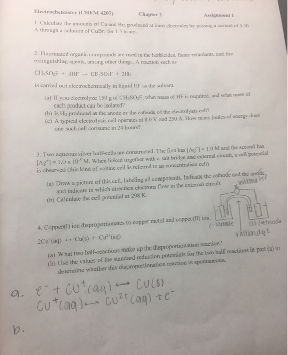 Solved Electrochemistry Chem 47 Chapter 1 1 Calculat Chegg Com