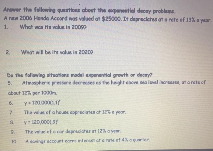Solved Answer the following questions about the exponential | Chegg.com