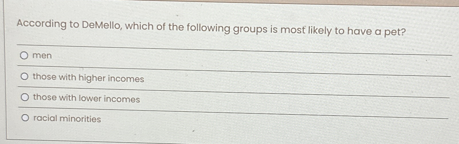 Solved According to DeMello, which of the following groups | Chegg.com