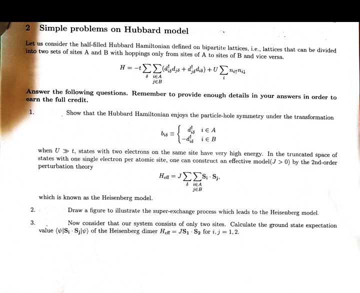 2 Simple Problems On Hubbard Model Let Us Consider | Chegg.com