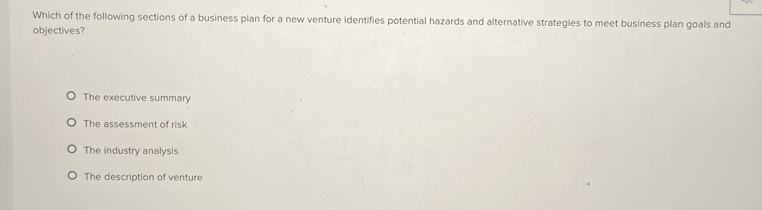 Solved Which of the following sections of a business plan | Chegg.com
