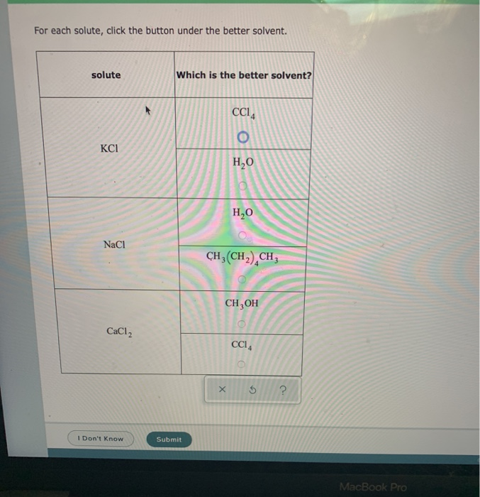 Solved For Each Solute, Click The Button Under The Better | Chegg.com