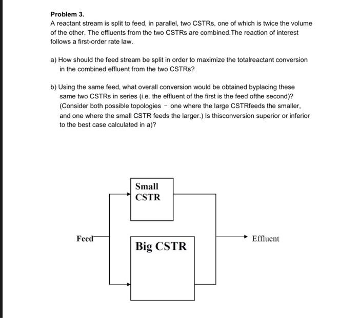 Solved Problem 3. A reactant stream is split to feed, in | Chegg.com