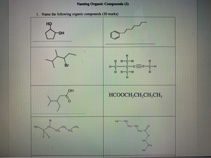 Naming Organic Compounds 2 1 Name The Following Chegg Com