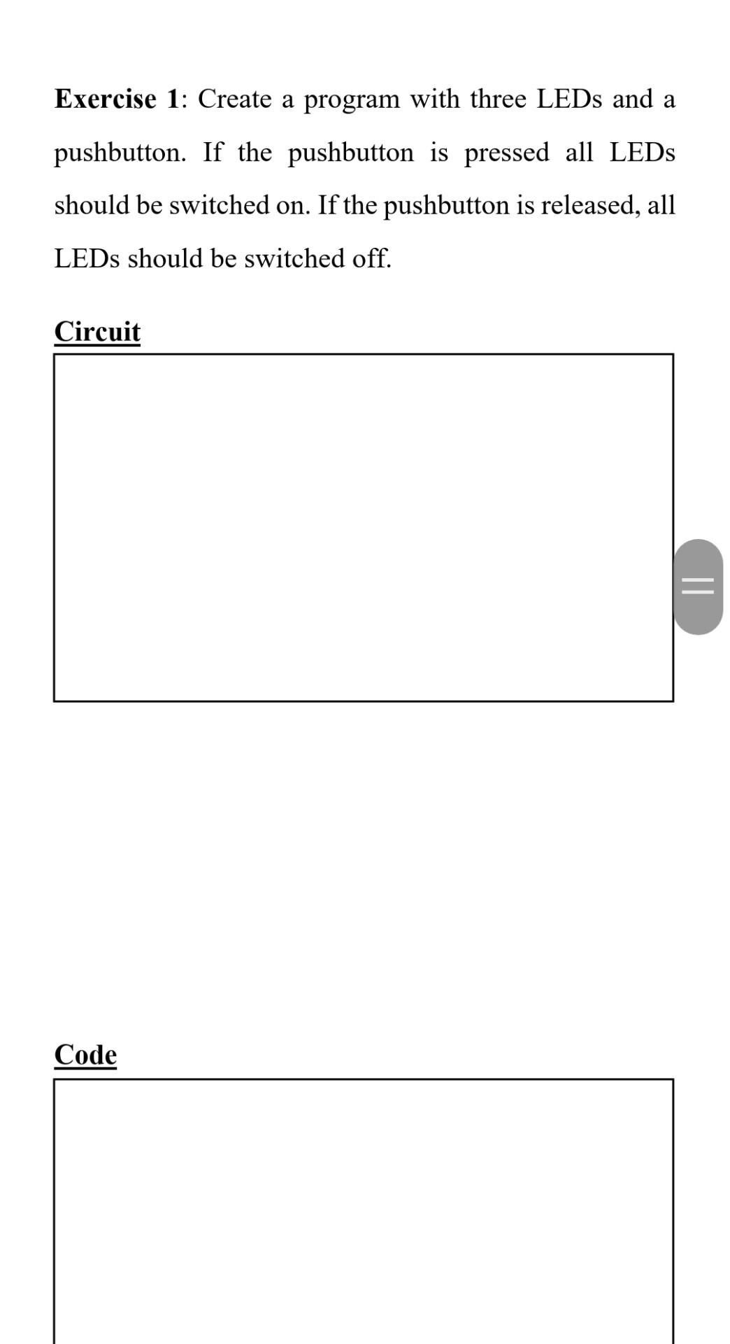 Solved Exercise 1: Create a program with three LEDs and a | Chegg.com
