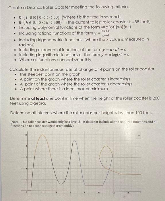 Solved Create a Desmos Roller Coaster meeting the following