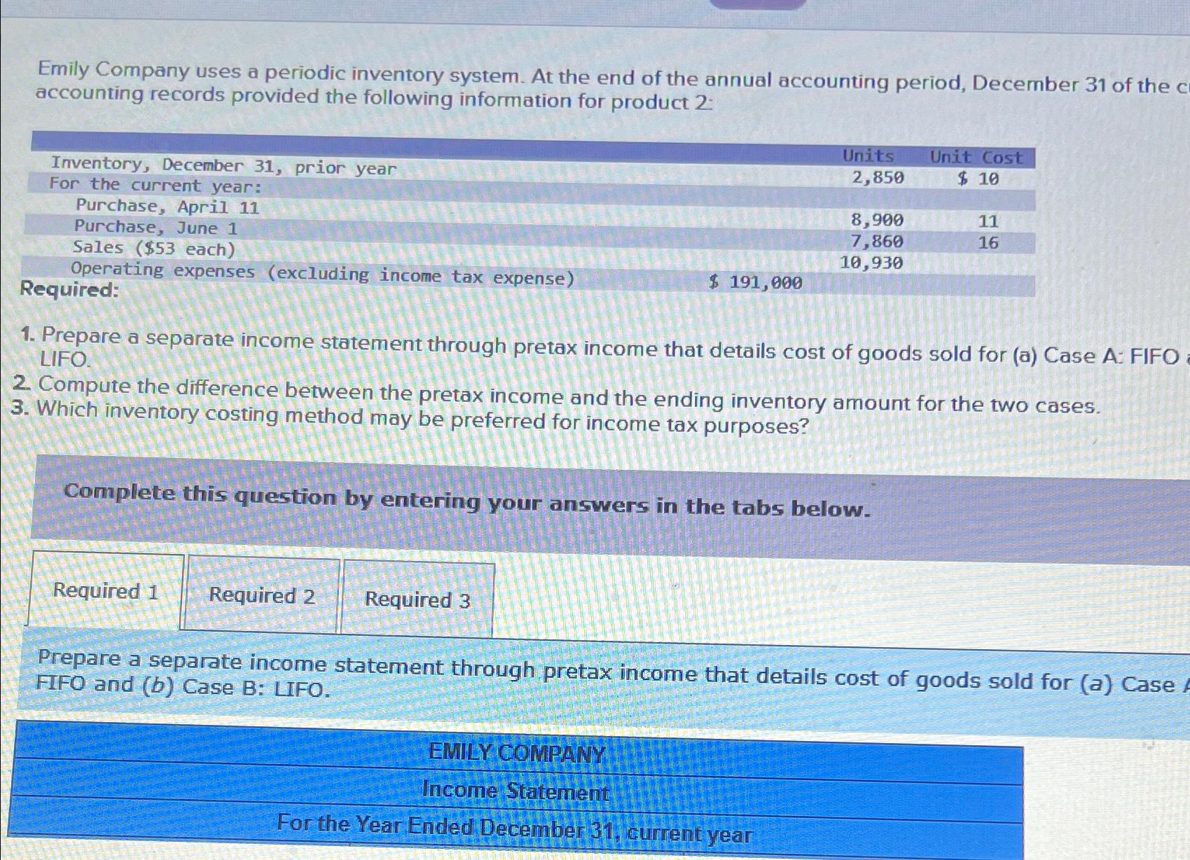 Solved Emily Company uses a periodic inventory system. At | Chegg.com