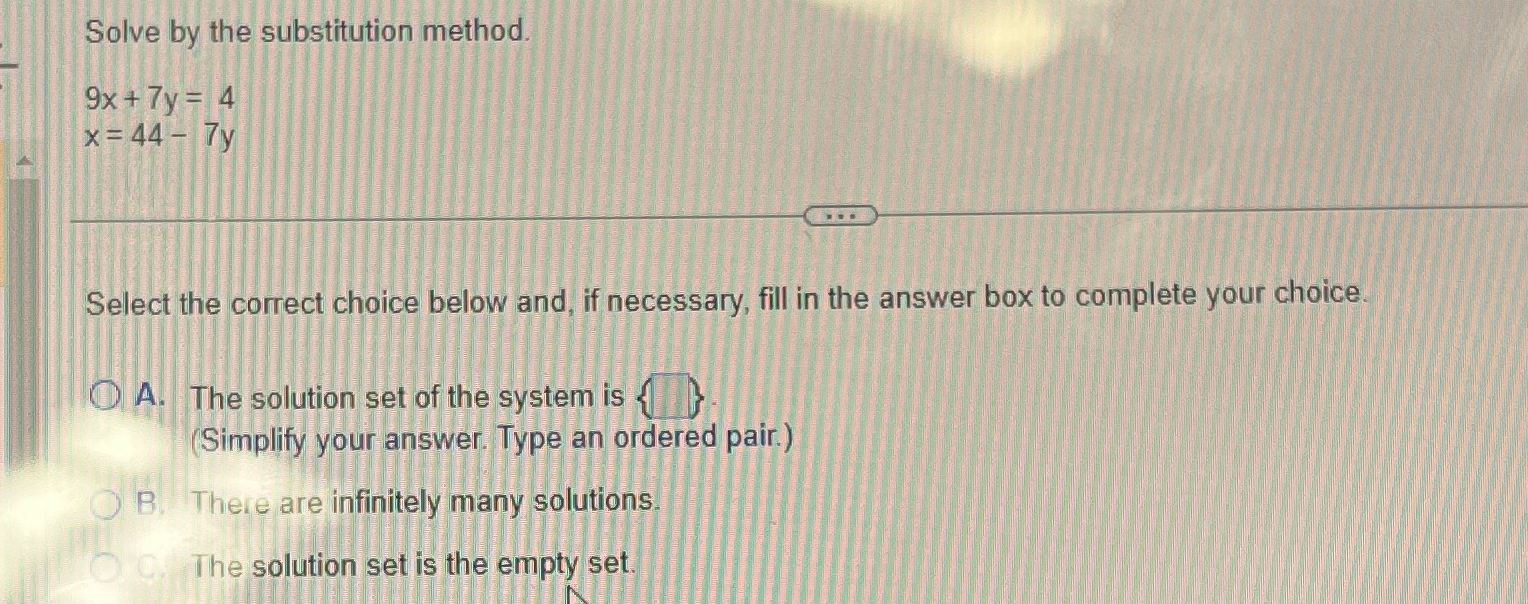 2x 3y 4 3 5x 2y 7 by substitution method answer