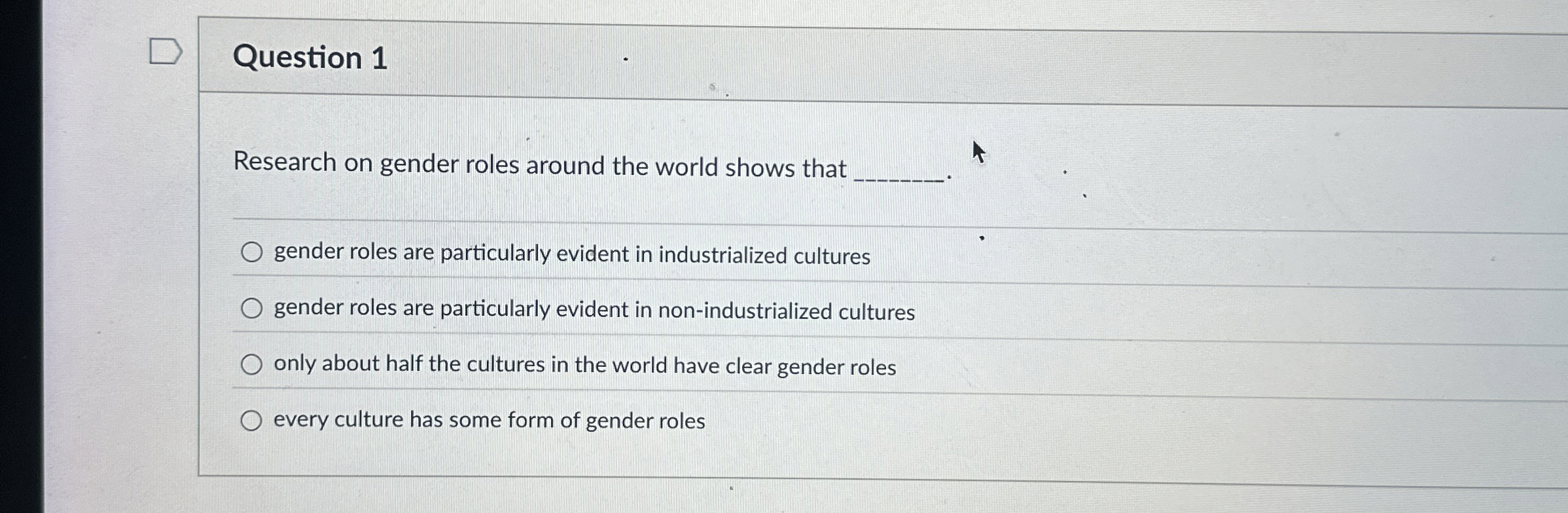 Solved Question 1Research on gender roles around the world | Chegg.com