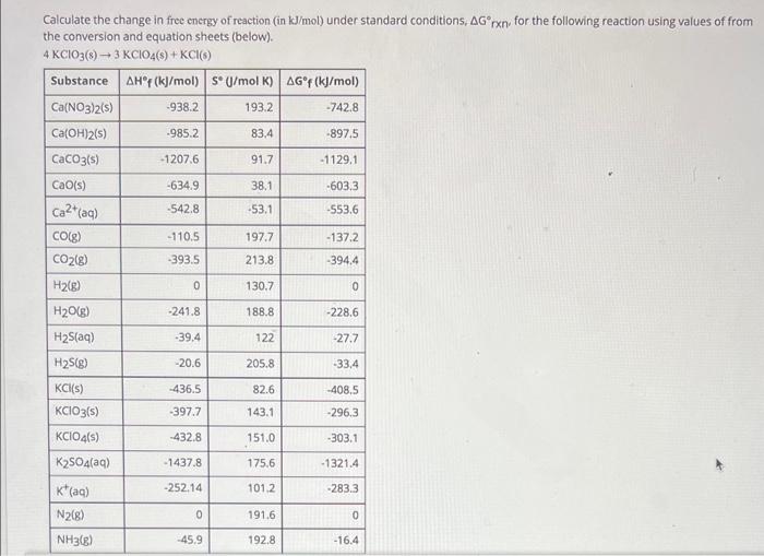 Solved Calculate the change in free energy of reaction (in | Chegg.com