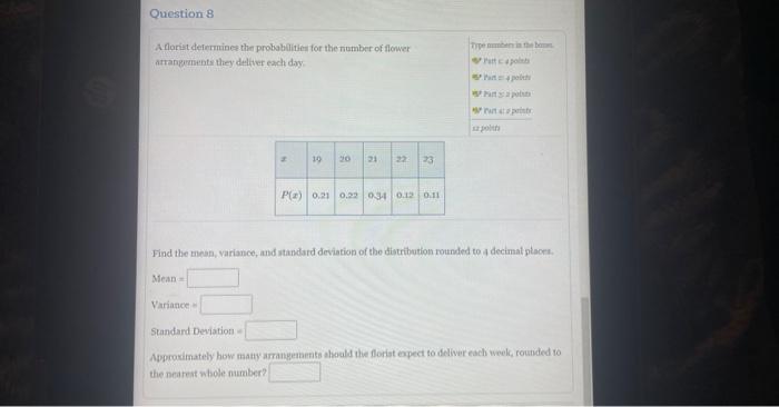 Solved Below is a probability distribution for the number of | Chegg.com
