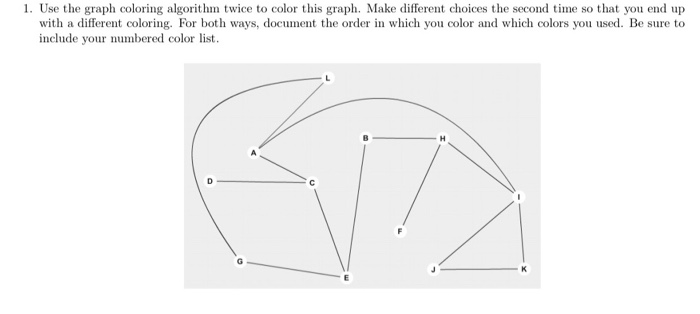 Solved 1. Use the graph coloring algorithm twice to color | Chegg.com